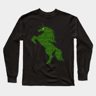 Green Faux Glitter Magical Rearing Unicorn Long Sleeve T-Shirt